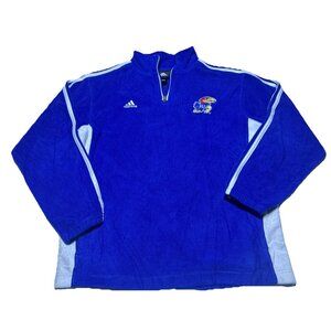 Boys Adidas KANSAS JAYHAWKS 1/4 Zip Fleece Pullover KU Blue Large